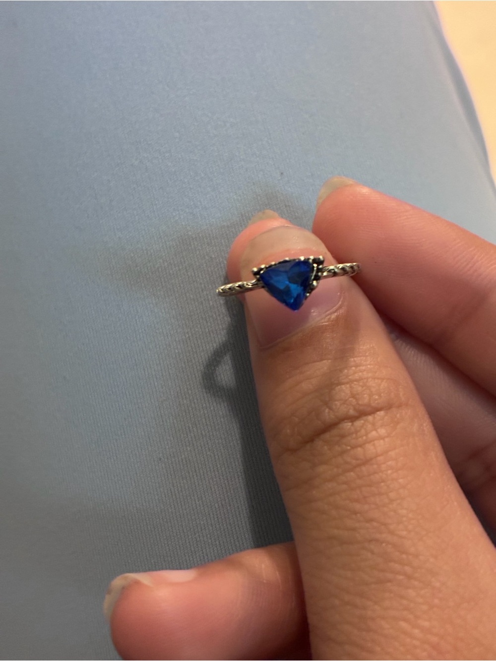 Silver Beautiful Triangle-Shaped Vibrant Blue Gemstone Ring